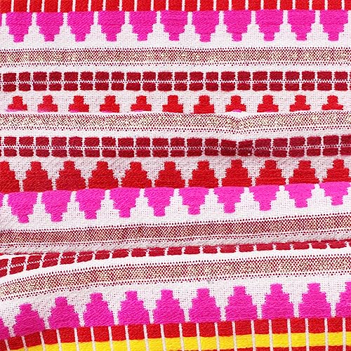 Image of STITCHNEST Woven Table Runner 13x72 Inches | Red & Pink Geometric Design | Tassel Finish | Modern Dining Table Decor
