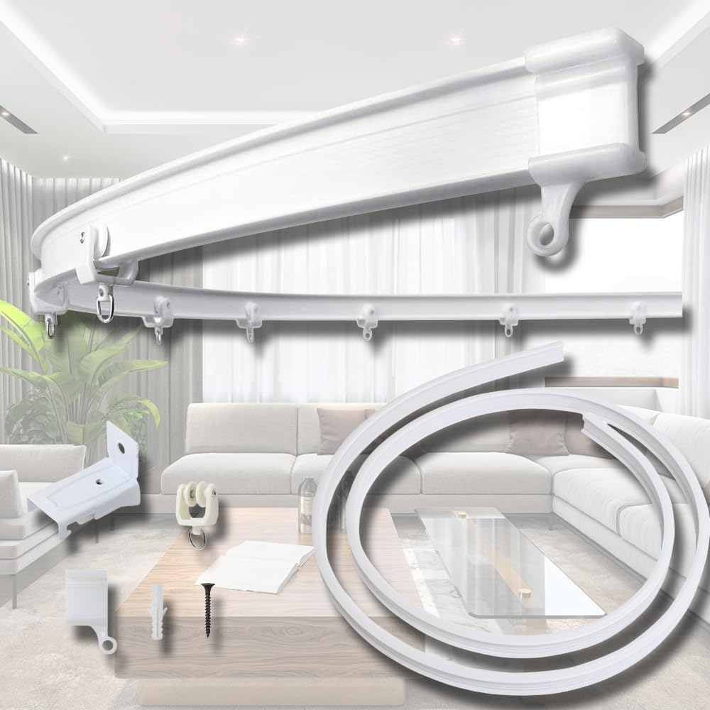 Japard Single 19.6ft / 6m Curtain Track Rail Wall Mounted for Shower Curtains RV Bathroom Bed Room, Flexible Bendable Curved Side Wall Mounting for L Shape U Shape Bay Windows