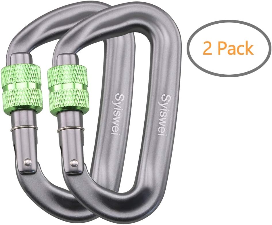Syiswei 12KN Heavy Duty Carabiners 2pcs holds 2646lbs Each,D-Ring Hook Aluminium Screwgate Wiregate Carabiner Clips for Outdoor Camping, Hammocks, Fishing, Hiking, Keyring,Traveling