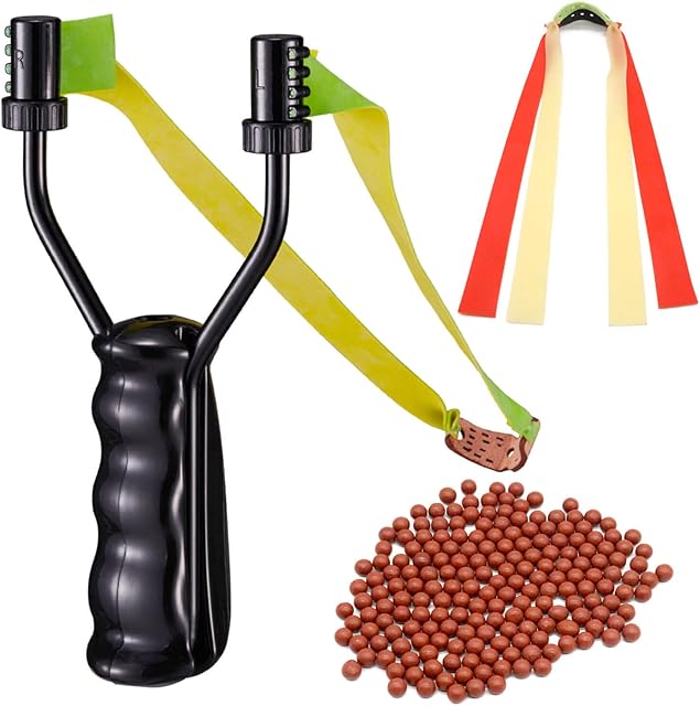 AUVIM Professional Slingshot Set Premium Hunting Slingshot for Sports and Outdoors - Catapult Bundle with 200 Slingshot Ammo + 3 Replacement Rubber Bands