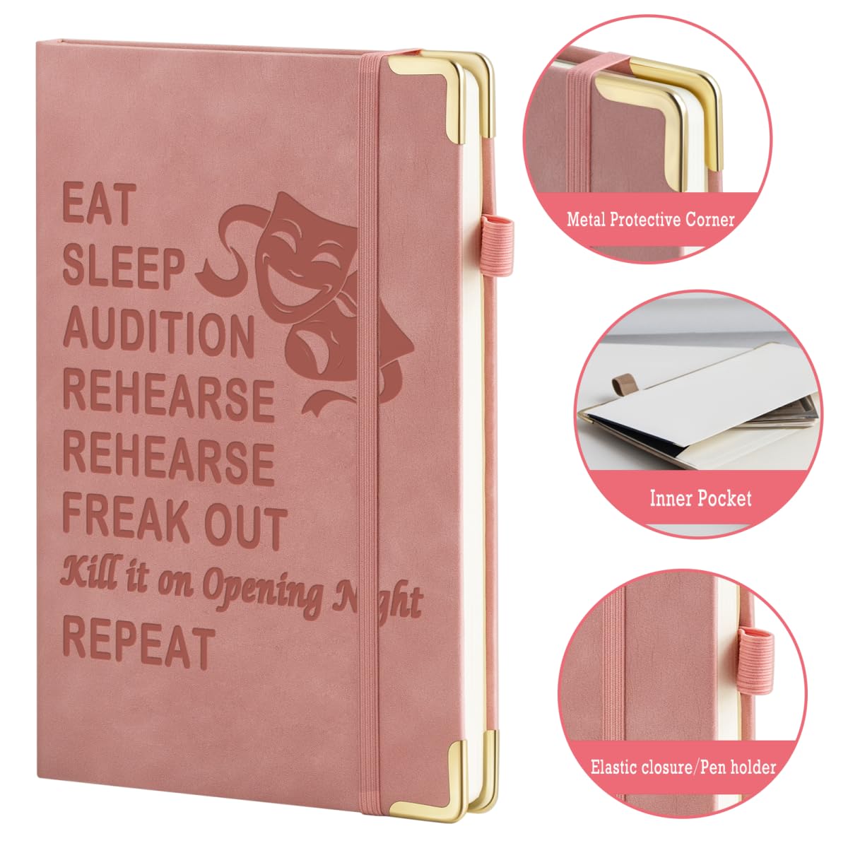 Theatergeschenke, Broadway-Geschenke, Leder-Tagebuch, Notizbuch, 200 Seiten, A5, liniert, mit Innentasche und Stift, Musiktheater, Geschenke, Theaterregisseur, Schauspielerin, Darstellerin