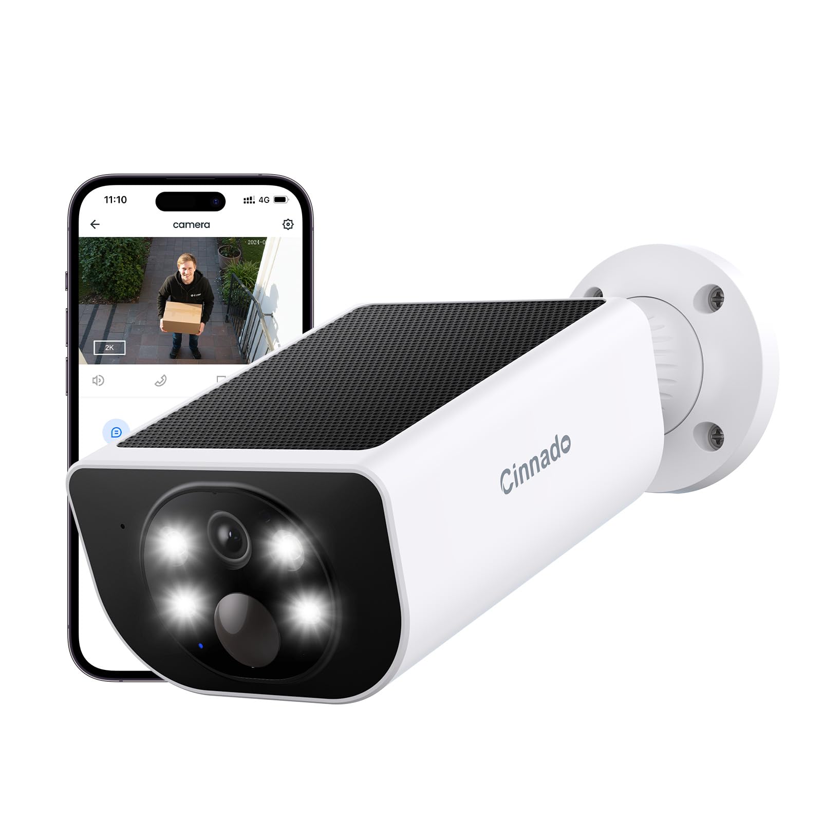 Cinnado 2K Camara Vigilancia WiFi Exterior Solar con Bateria Sin Cables | Camaras de Vigilancia Domicilio con Panel solar, Humana/PIR Sirena, Visión Nocturna Color, Audio Bidireccional, IP65