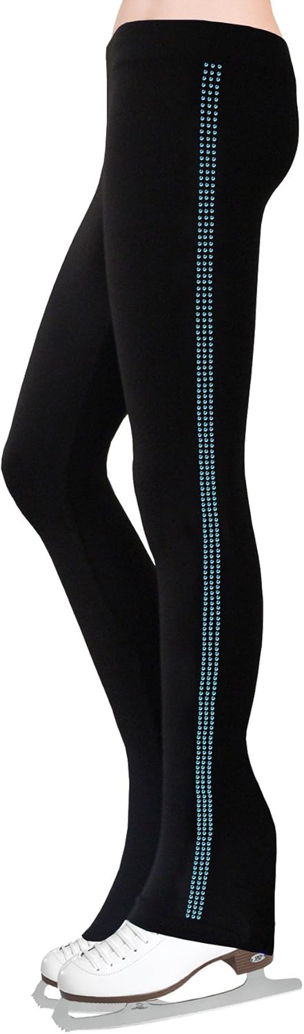 NY2 SPORTSWEAR Figure Skating Pants with Rhinestones Side Stripe P1050 - Turquoise