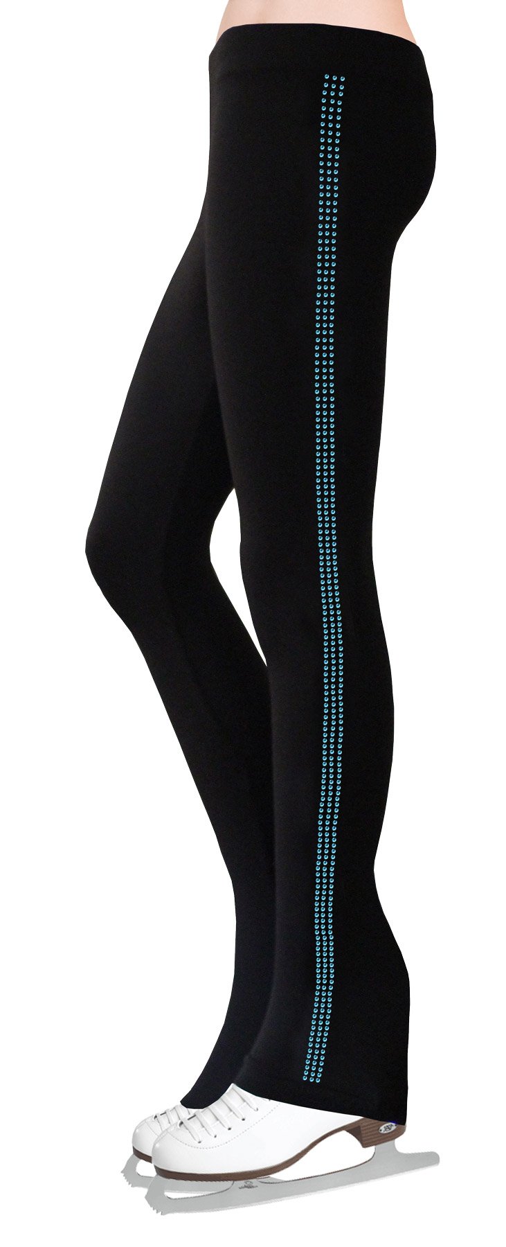NY2 SPORTSWEAR Figure Skating Pants with Rhinestones Side Stripe P1050 - Turquoise (Adult Large)