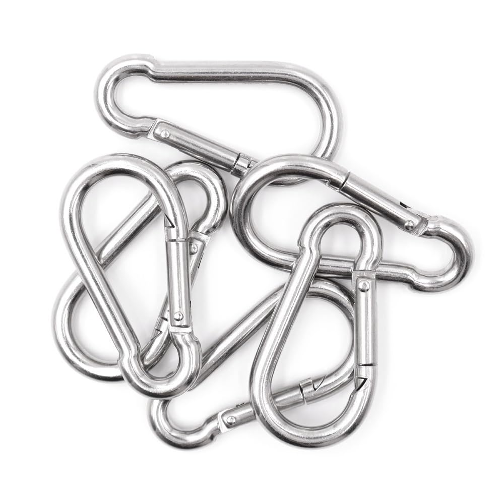 6 Pezzi Moschettoni Acciaio Inossidabile 304,Moschettone Portachiavi,Forma D Moschettone,Portachiavi Piccolo, Moschettoni Zaino Trekking,per Campeggio/Trekking/Zaino-Capacità di Carico Fino a 70 kg-M6