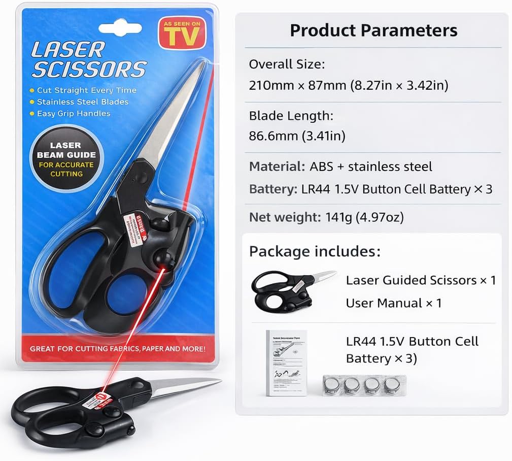 Professional Laser Guided Sewing Scissors for Fabric Paper Gift Wrapping DIY Crafts Straight Cut Ergonomic Handle (Black)