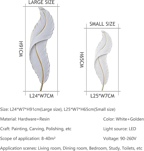 Miniatura 7 de DJAMEL  Aplique de pared creativo, luz de pared decorativa de plumas de resina blanca, lámpara LED para interiores, sala de estar, dormitorio,