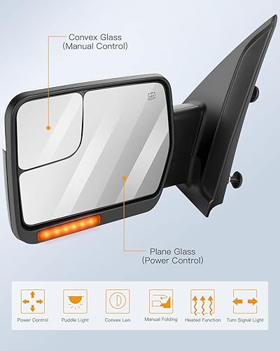 Miniatura 2 de Espejos de remolque aptos para Ford 2004-2014 para Ford serie F-150, espejos de remolque con control de potencia, señal de giro calentada, luz de