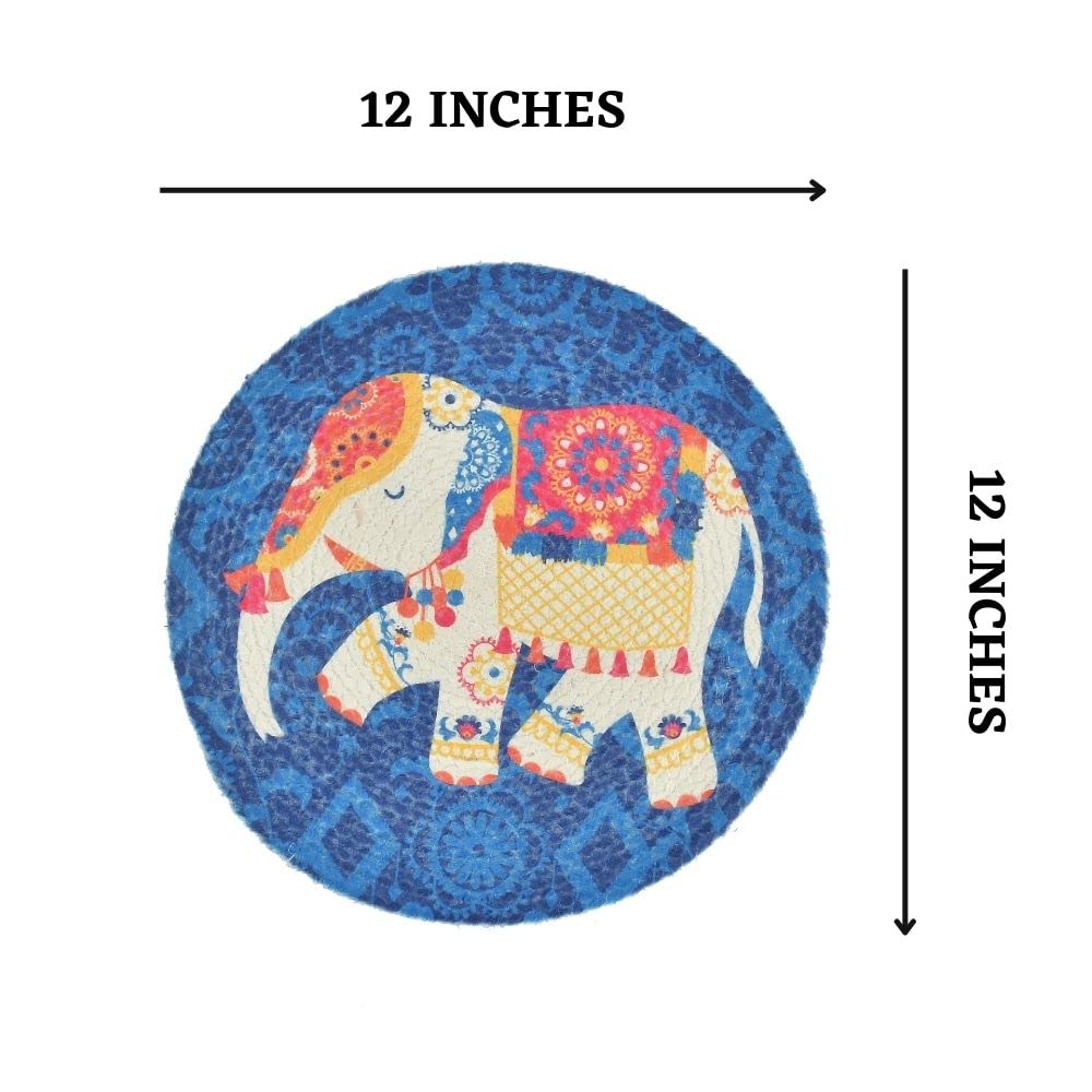 HOMADORN Round Heat Resistant Modern Design Printed Dining Table Placemats/Trivets for Casserole, Plates, Pan, Tray, Bowl, Vase, Decorative Sculptures 12 inches x 12 inches (Blue Elephant, 6) 3