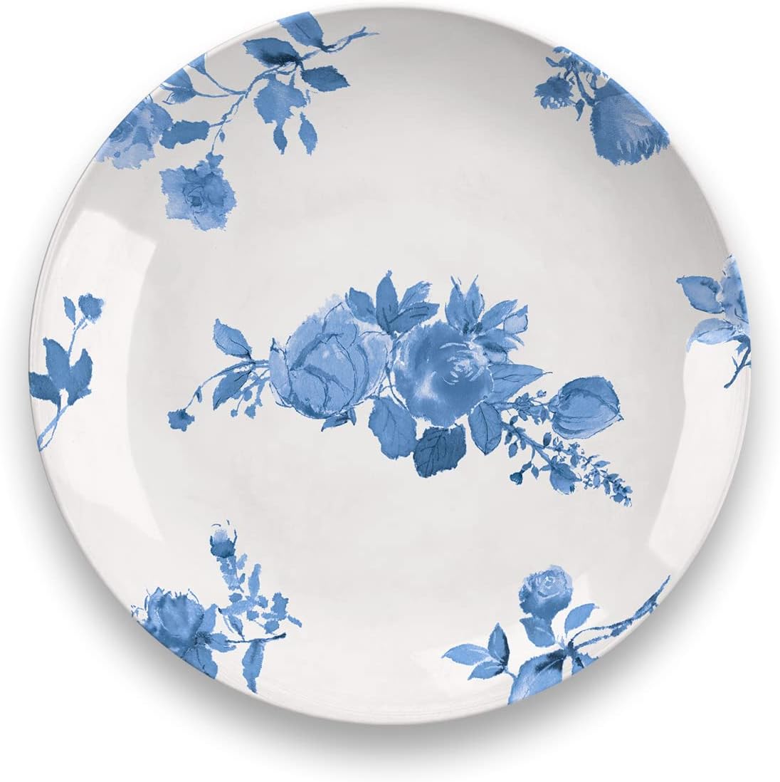 TarHong Abode Homewares Cottage - Plato de ensalada floral azul, 8.4 pulgadas, melamina pura, interiorexterior, azul floral, juego de 6