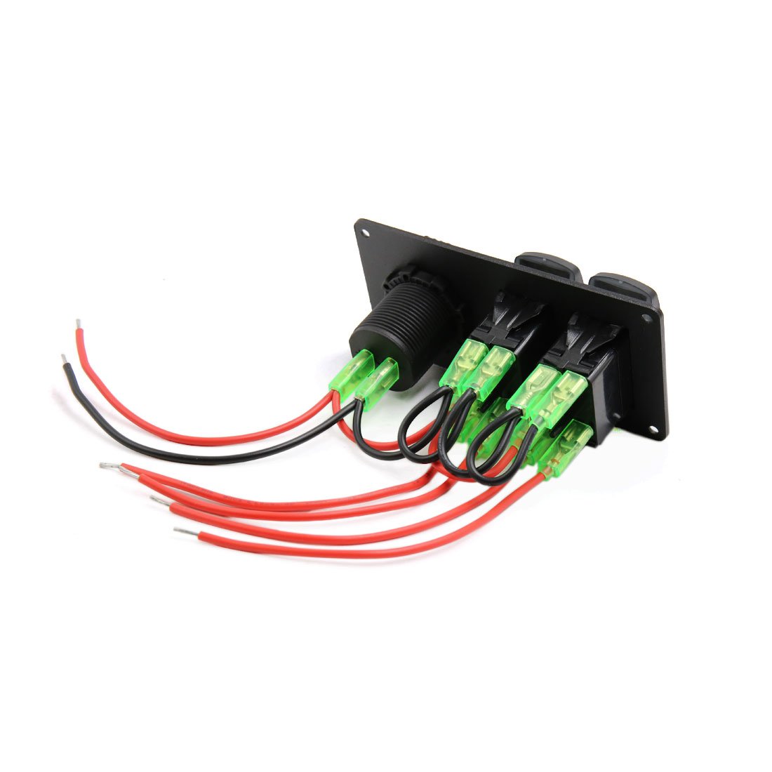 Ruilogod Negro 5 Pin Panel de interruptor de automóvil Panel W Tipo Círculo Doble USB DC12-24V