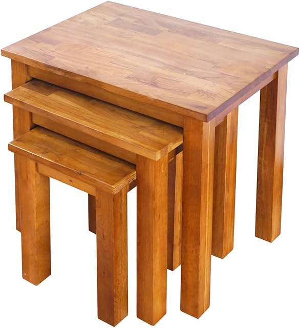 Aurotrice Nest of Tables OAK Solid Nesting 3 Tables Coffee Table Small Side/End/Lamp/Nesting Tables Rustic