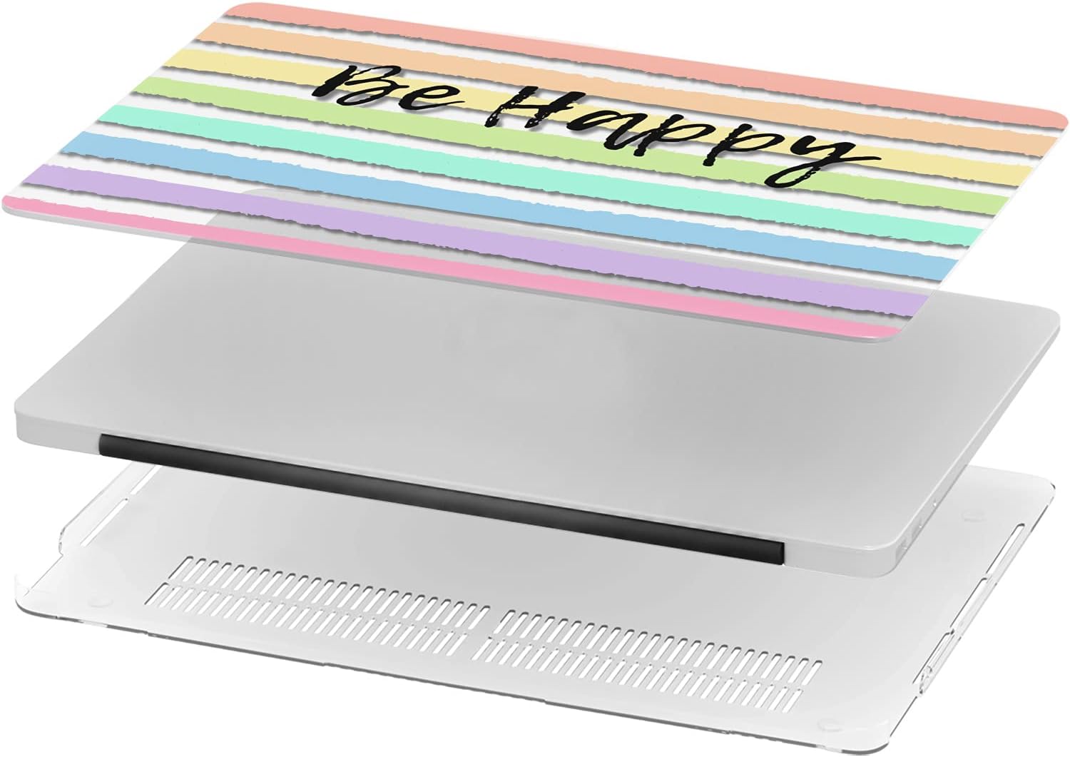 Mertak Hard Case Compatible with MacBook Pro 16 14 Air 15 13 inch M3 M2 M1 Mac 2024 2023 2022 2018 Striped Quote Plastic Rainbow Protective Be Happy Laptop Print Cover Clear Cute Touch Bar