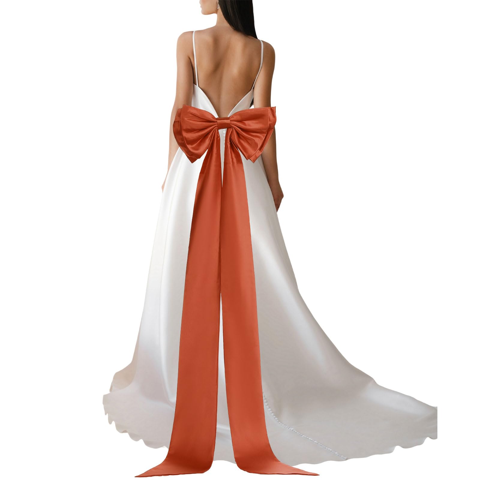 YELARXI Satin Big Bow for Wedding Dresses, Long Detachable Satin Bow Sweep Train - Fitting for (Formal Dress - Sash Belt - Wedding Accessories - Women) 59 Inch & Orange