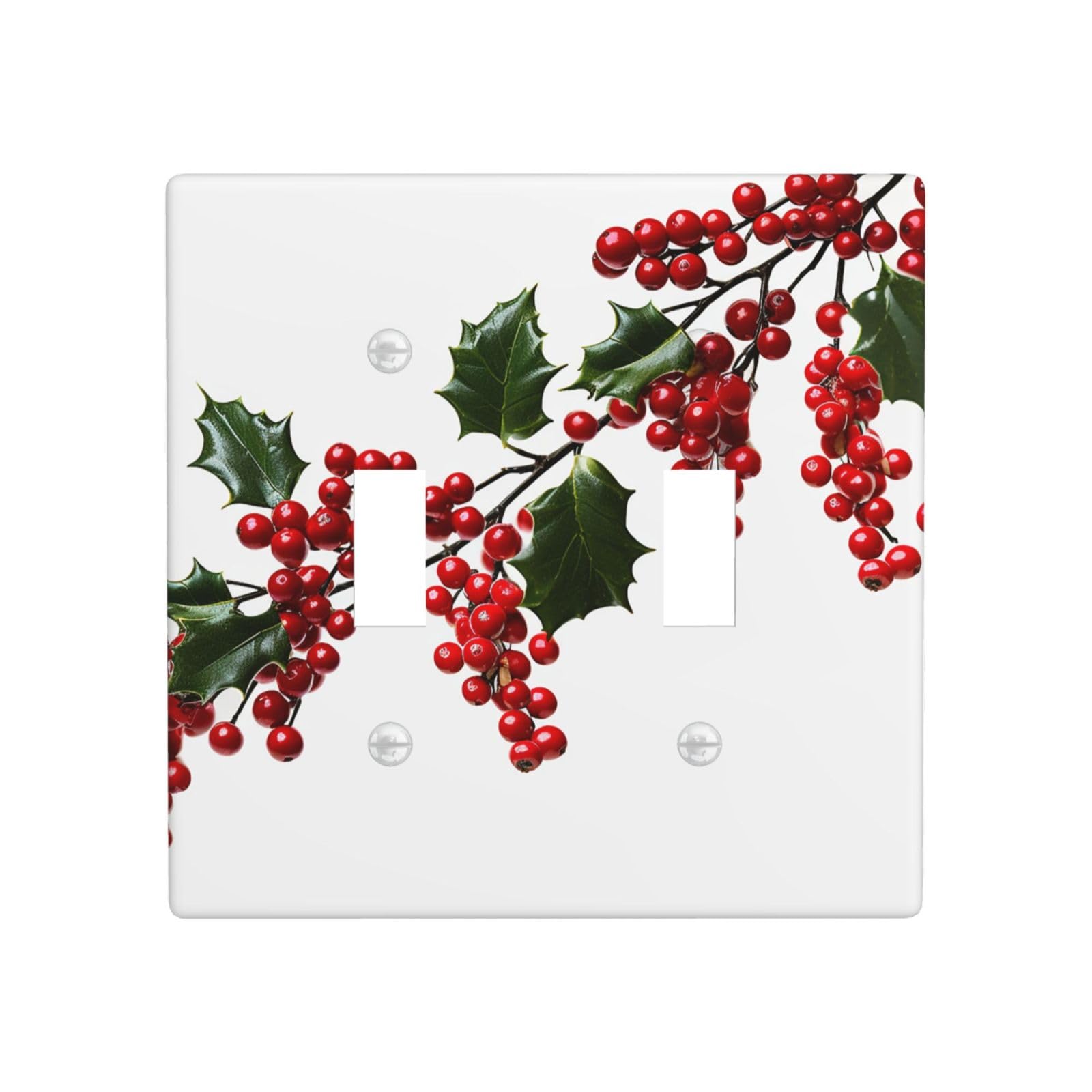 Aceprints Holly Berry Branches 2 Gang Double Toggle Wall Plates, Unbreakable Decorative Duplex Light Switch Plate Covers Electrical Switchplate Cover Faceplate For Bathroom Kitchen Decor