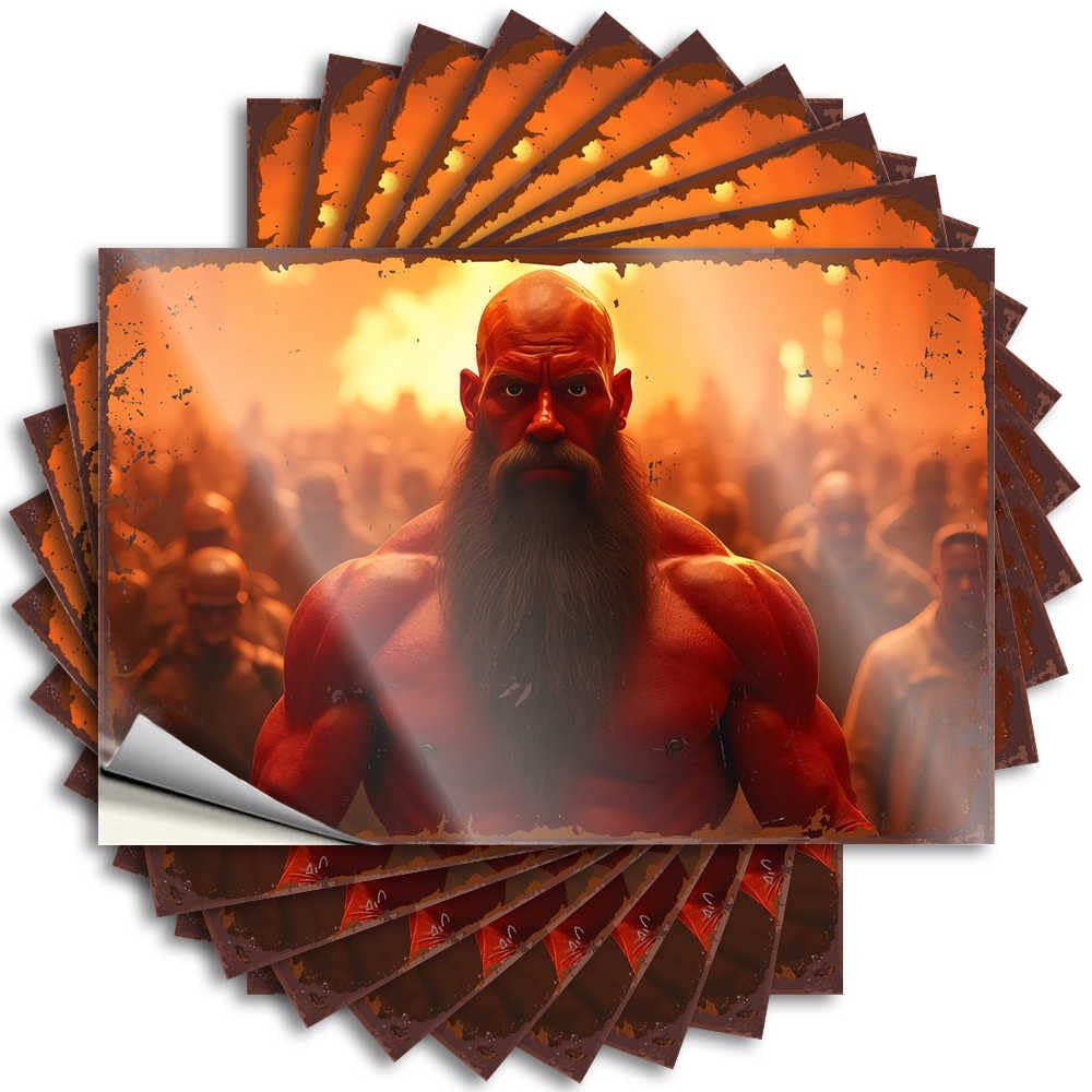 Fzfn Colour Muscular Warrior Amidst A Fiery Crowd Bottle Fluffy - Decorations For The Kitchen Tattoos Self Adhesive Sticker(6X9cm)