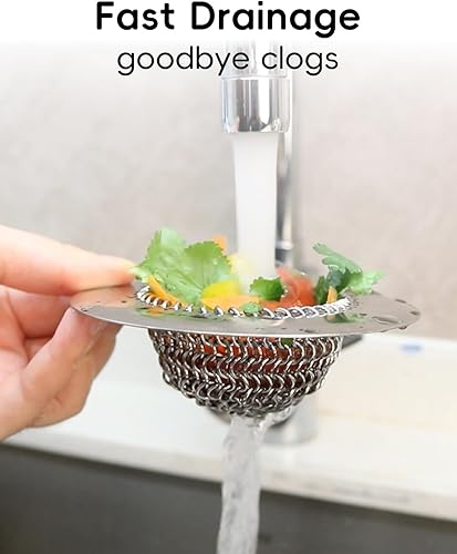 Miniatura 4 de 1 colador de fregadero, malla de cadena flexible, fácil de limpiar, colador de drenaje para fregadero de cocina, colador de fregadero de acero
