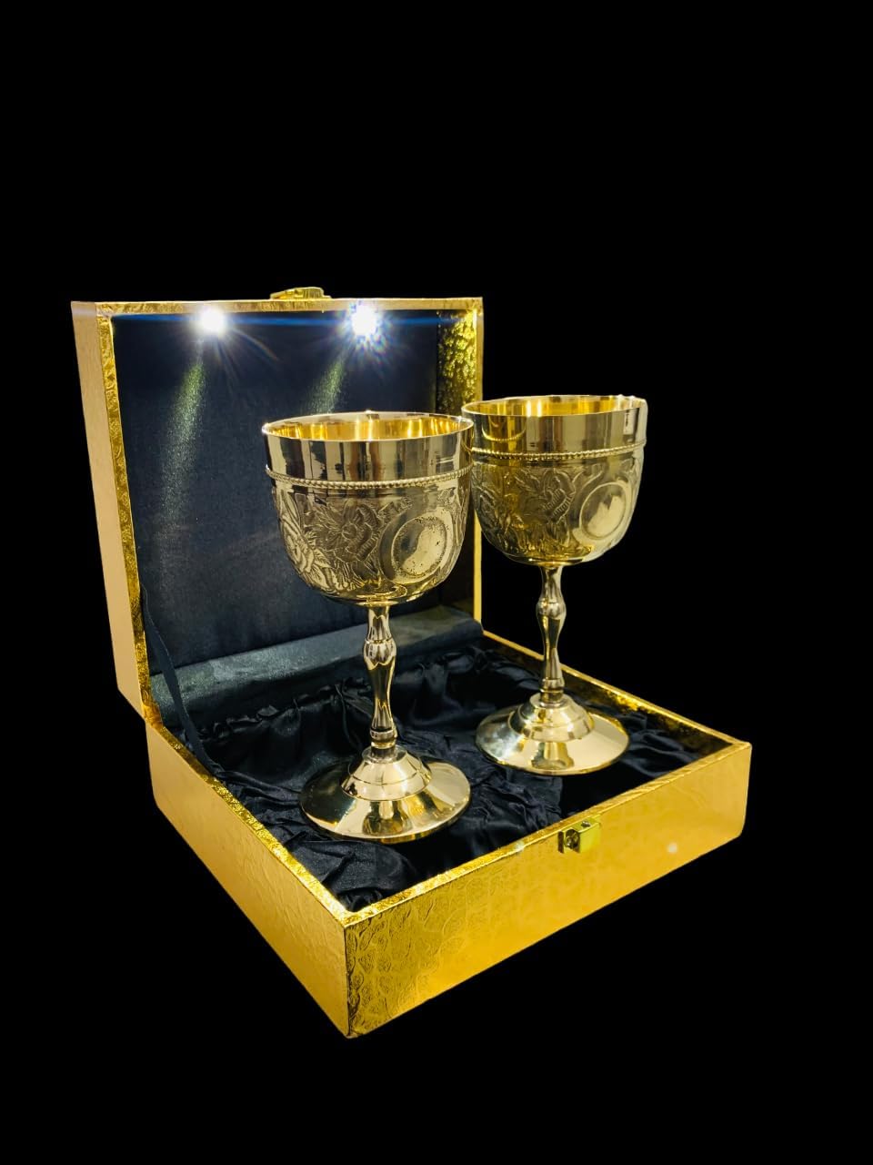 Brass Goblet Set of 2 Goblet With Lighting Box Chalice Design Wine Goblet Wedding gift Kelch gothic goblet Brass Caliz