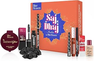 Blue Heaven Saj Dhaj India Makeup Kit, 10-Piece Set | Compact Powder, Mascara & Kajal, Liquid Foundation, Matte Lip Color, Eyebrow Pencil