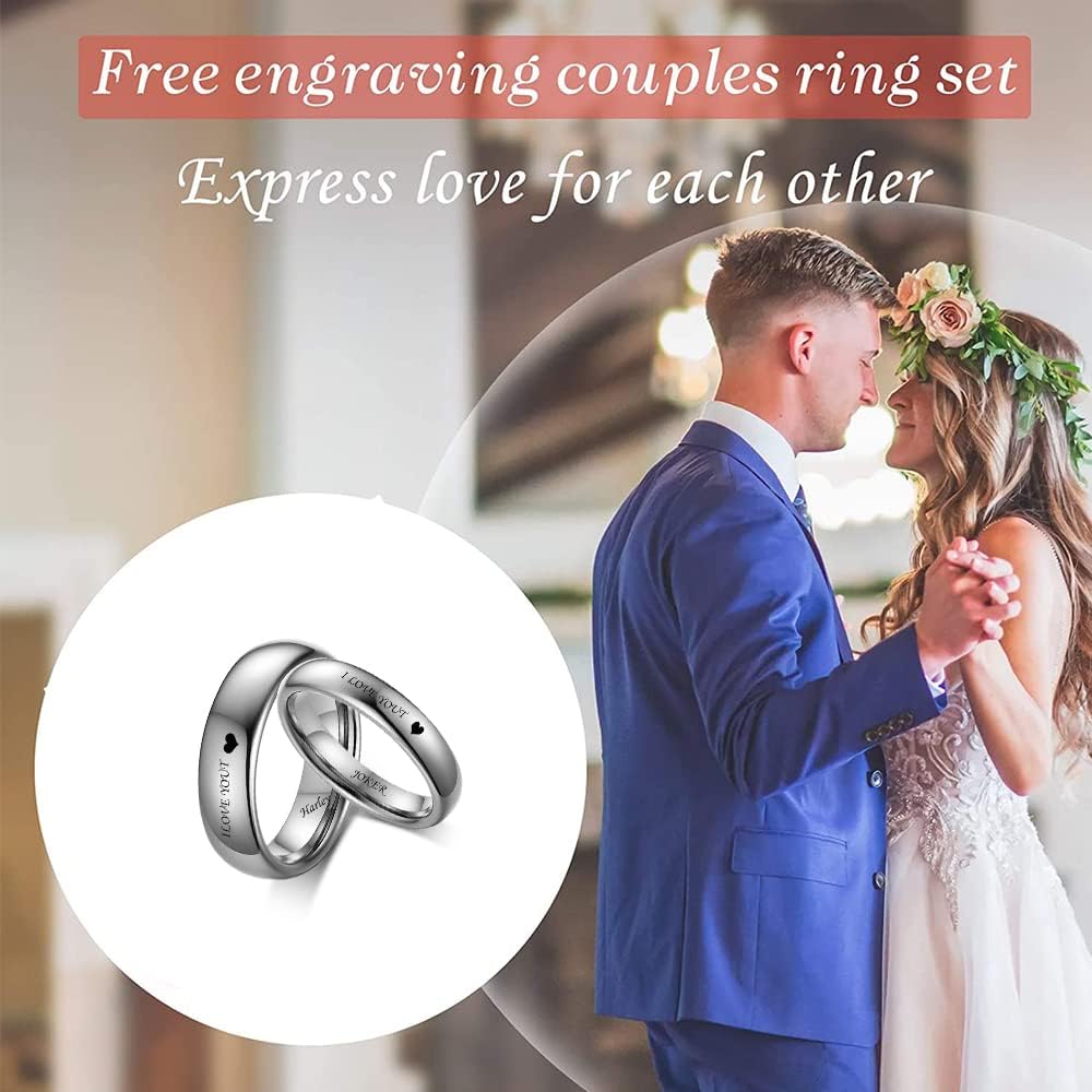 Personalized Matching Promise Rings for Couples Set with 2 Rings Engagement Rings Set Rings for Him and Her Engraved Promise Rings for Couples Friends,Size 5-13