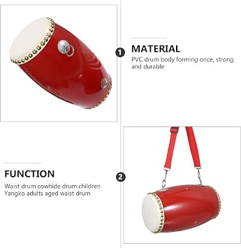 Toyvian 1 Set Traditional Chinese Simple Waist Drum Portable Sheepskin Waist Drum Percussion Instrument Hand Drum for Celebration Dance Performance