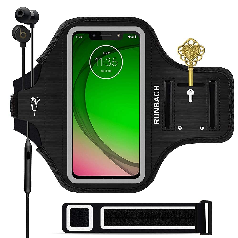 Running Armband for Motorola G7/G7 Power/G7 Play/G6 Plus/Z4/E5 Plus,Sweatproof Running Exercise Gym Bag with Fingerprint Touch/Key Holder and Card Slot for MOTORALA Phones (Black)-image-0