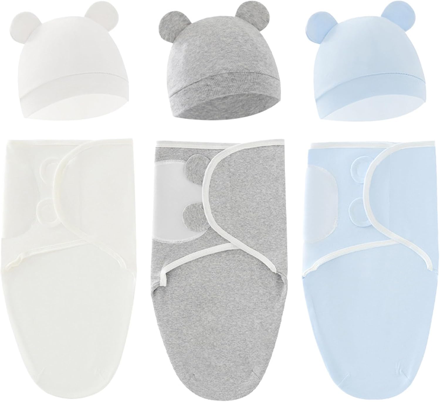 3 Pack Baby Swaddle with Hat, Soft Cotton Swaddle Blankets Sticky