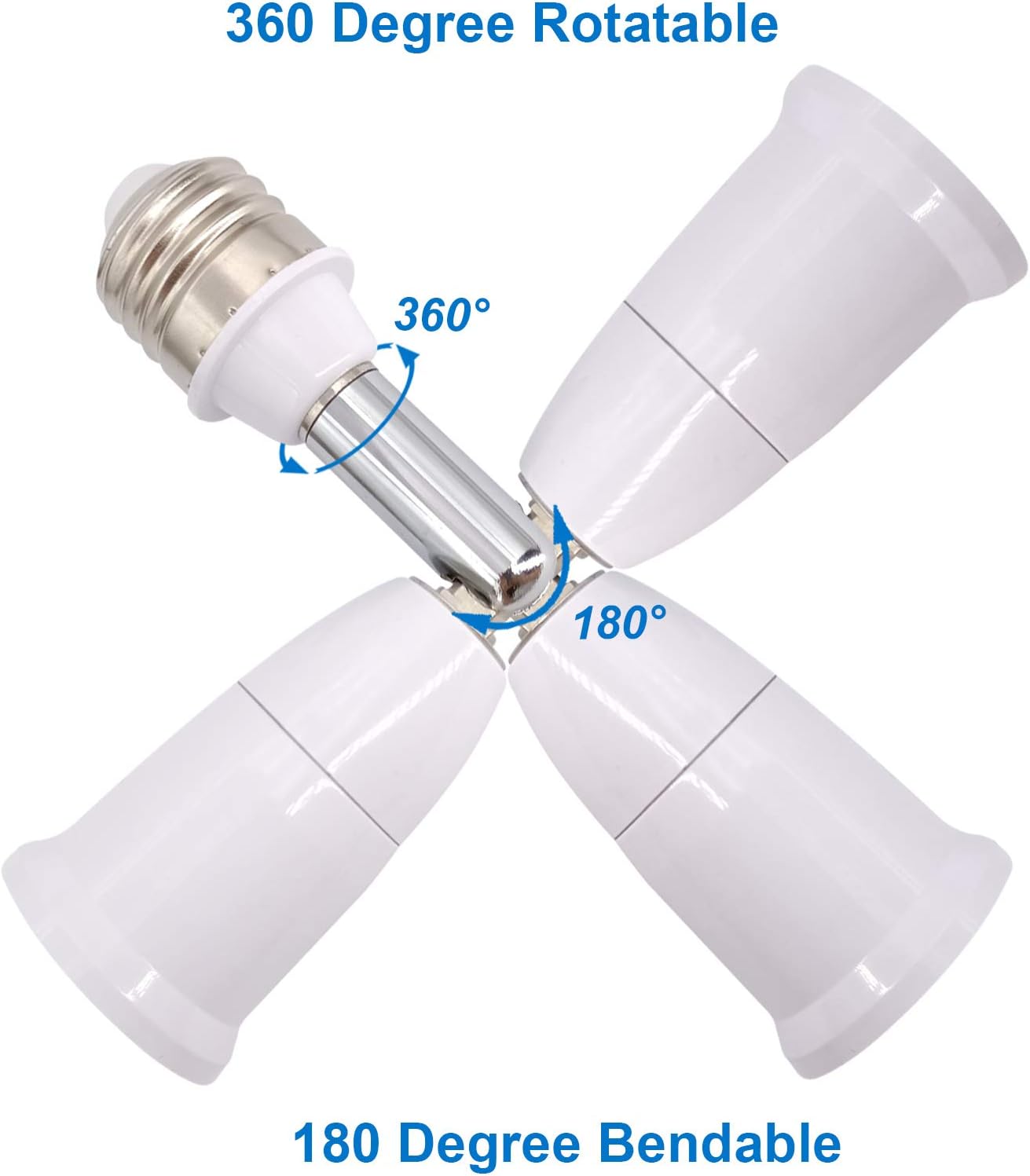 E26/E27 Light Socket Extender, 4.5 Inch Extension Socket Extender Adapter, Adjustable Vertical 180°Horizontal 360°, Flexible Medium Light Bulb Socket Converter (2-Pack)
