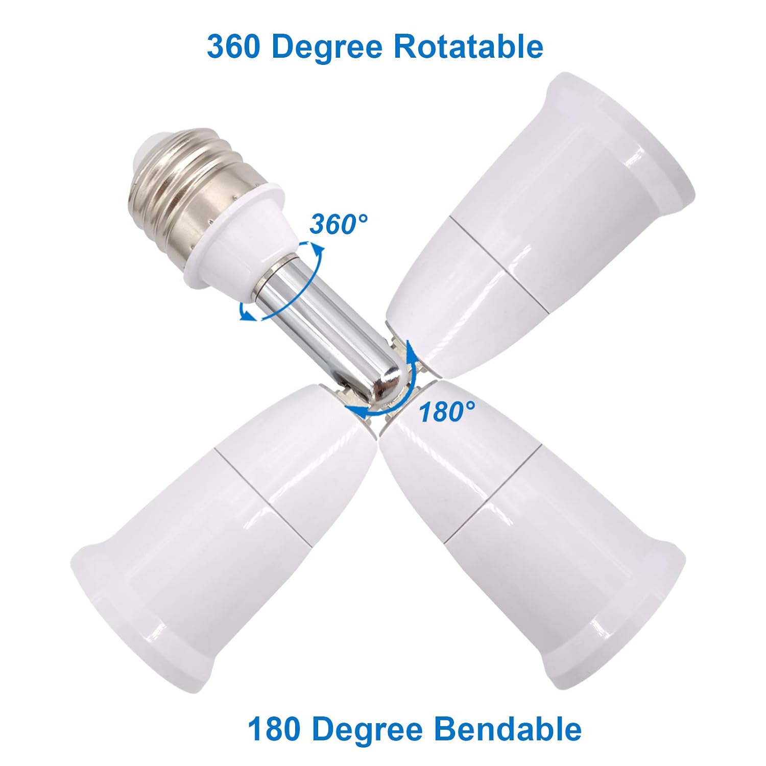 E26/E27 Light Socket Extender, 4.5 Inch Extension Socket Extender Adapter, Adjustable Vertical 180°Horizontal 360°, Flexible Medium Light Bulb Socket Converter (2-Pack)