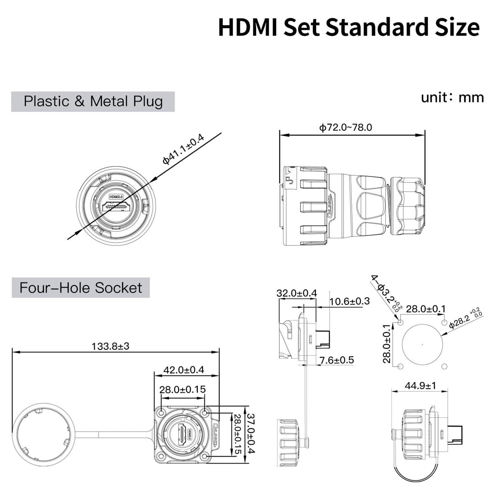 1 szt. M24 HDMI 2.0 pozłacane złącze kablowe kompatybilne z HDMI adapter cyfrowy 3840 x 2160 HD do projektora telewizyjnego (wtyczka (2 m)