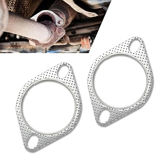 2 PCS Car 5.67" Length 3.46" Width 2.5" ID Exhaust Pipe Interface Gasket, Tinplate Graphite Dual Hole Design High Temperature High Pressure Flange Gasket, Suitable for Most Cars (Silver)