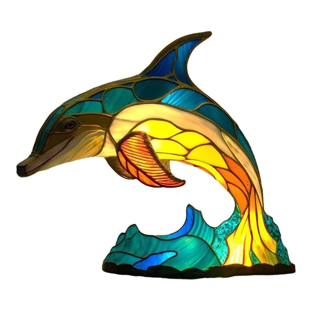 Animal Table Lamp Series Stained Resin Night Light for Home Decor Christmas Sculpture USB Desk Lamp Bohemian Furniture Gift, Dolphin โ image 1
