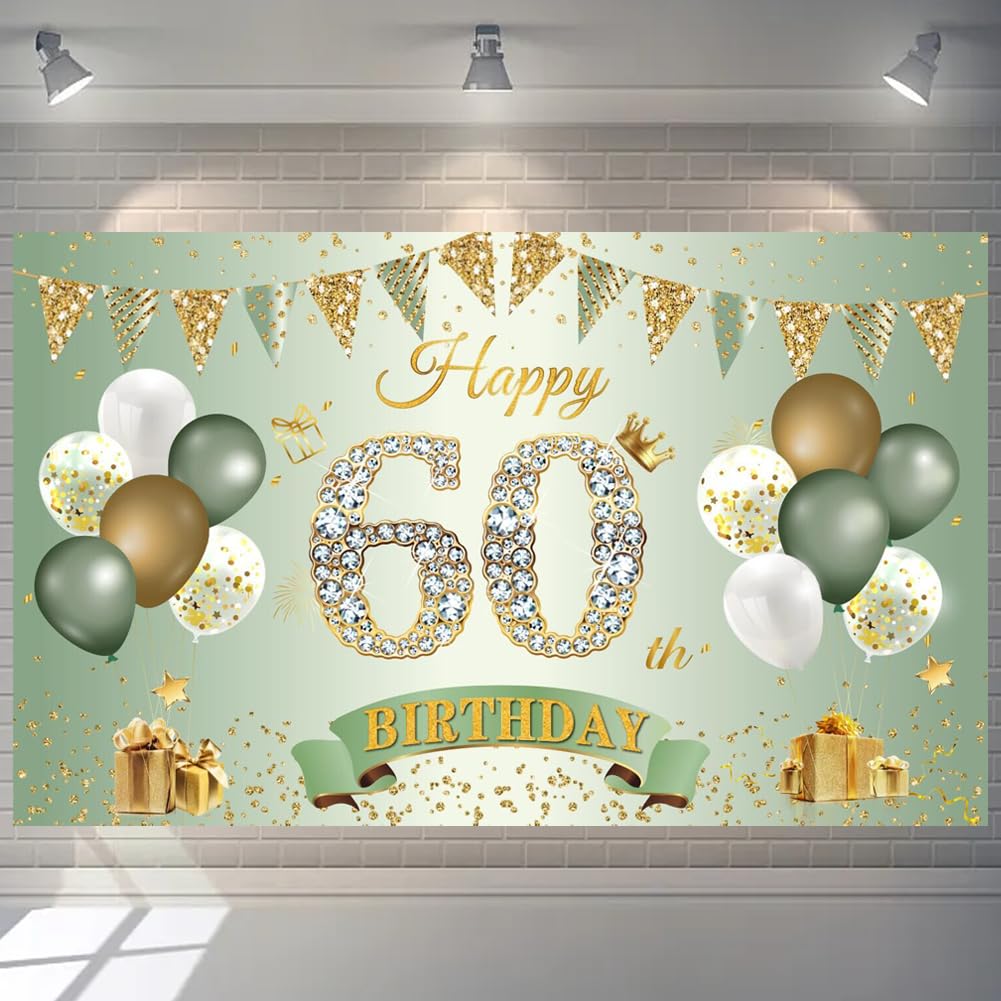 Personalisierbares Geburtstagsbanner – Extra Groß 180x110 Cm, Grün & Gold, Für Drinnen & Draußen