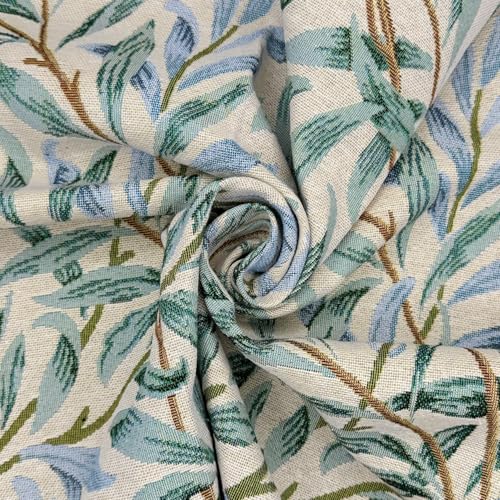 Tapisserie en coton tissé motif branche de saule bleu azur 10 m