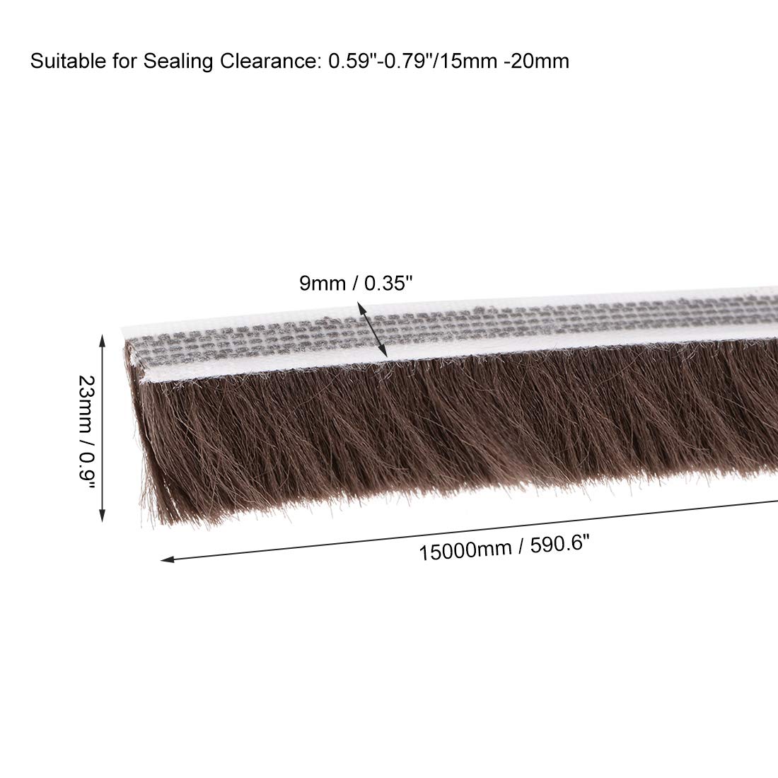 Brush Weather Stripping, Adhesive Felt Door Seal Strip Weatherstrip Door Sweep Brush for Door Window 590.6Inch L X 0.35 Inch W Gray (Color : Brown, Size : 7mmx8mm)