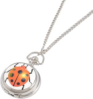 Qtqgoitem Ladies Ladybug Print Metal Hunter Round Case Necklace Pendant Watch (Model: 521 694 d22 30f 926)