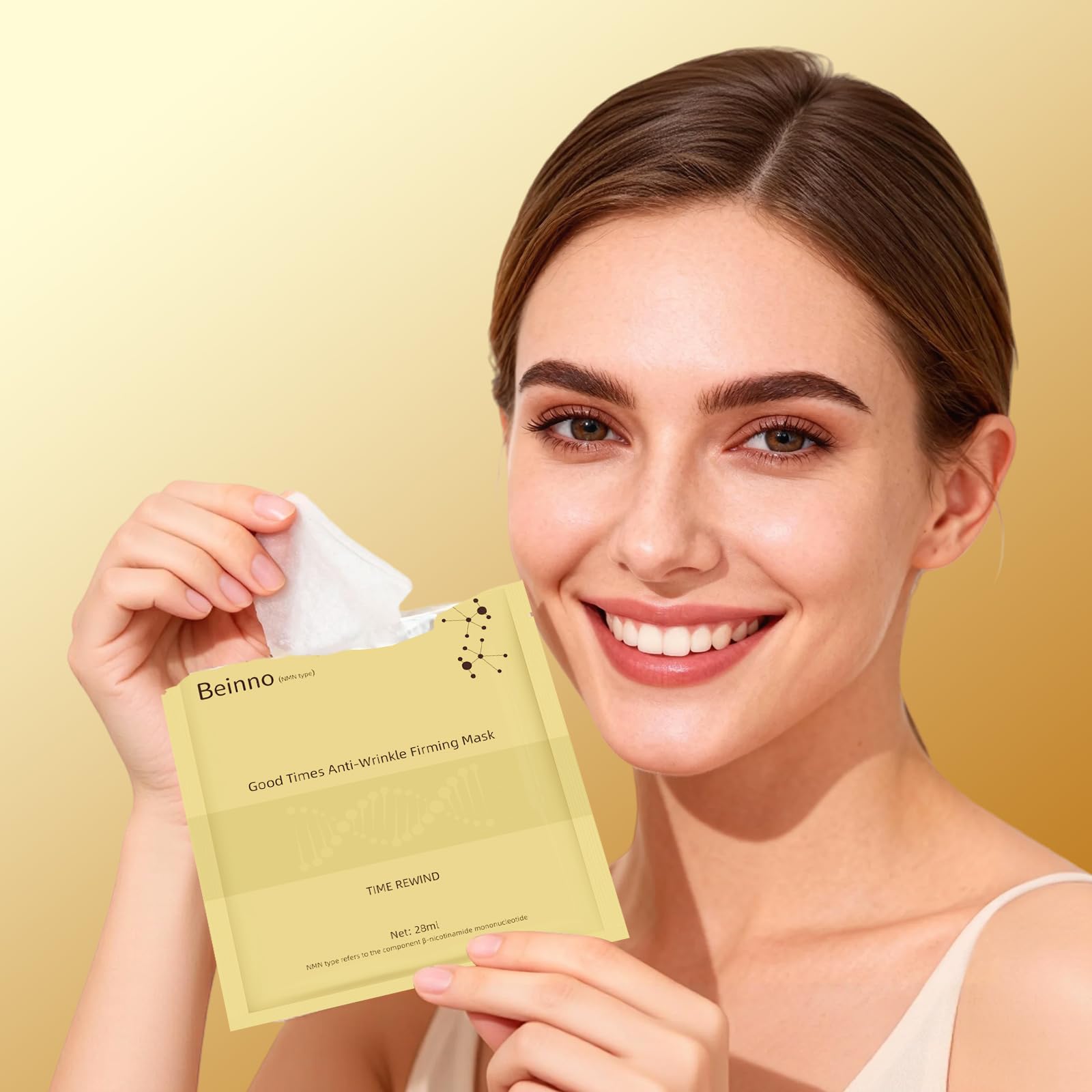 Mascarillas Faciales Reafirmantes y Luminosas Beinno - Mascarilla Facial que Ayuda a Reducir la Apariencia de Arrugas, Promover un Cutis Radiante, Mejorar la Apariencia de la Elasticidad, Paquete de 5