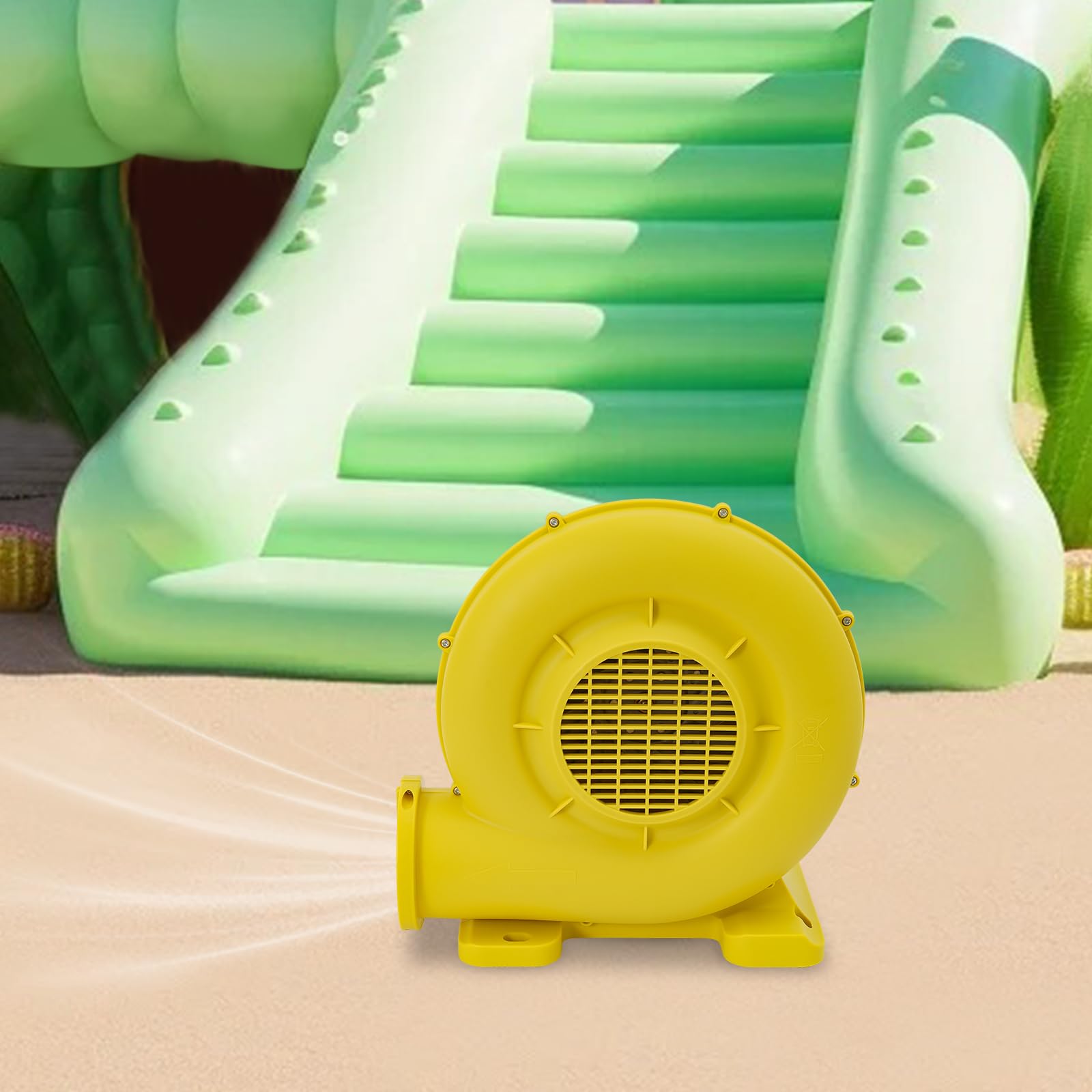 Ventola per soffiatore d'aria per prodotti gonfiabili, 750 W, per castelli gonfiabili, scivoli d'acqua, gonfiabili promozionali, con griglia di protezione e fissaggio a pavimento