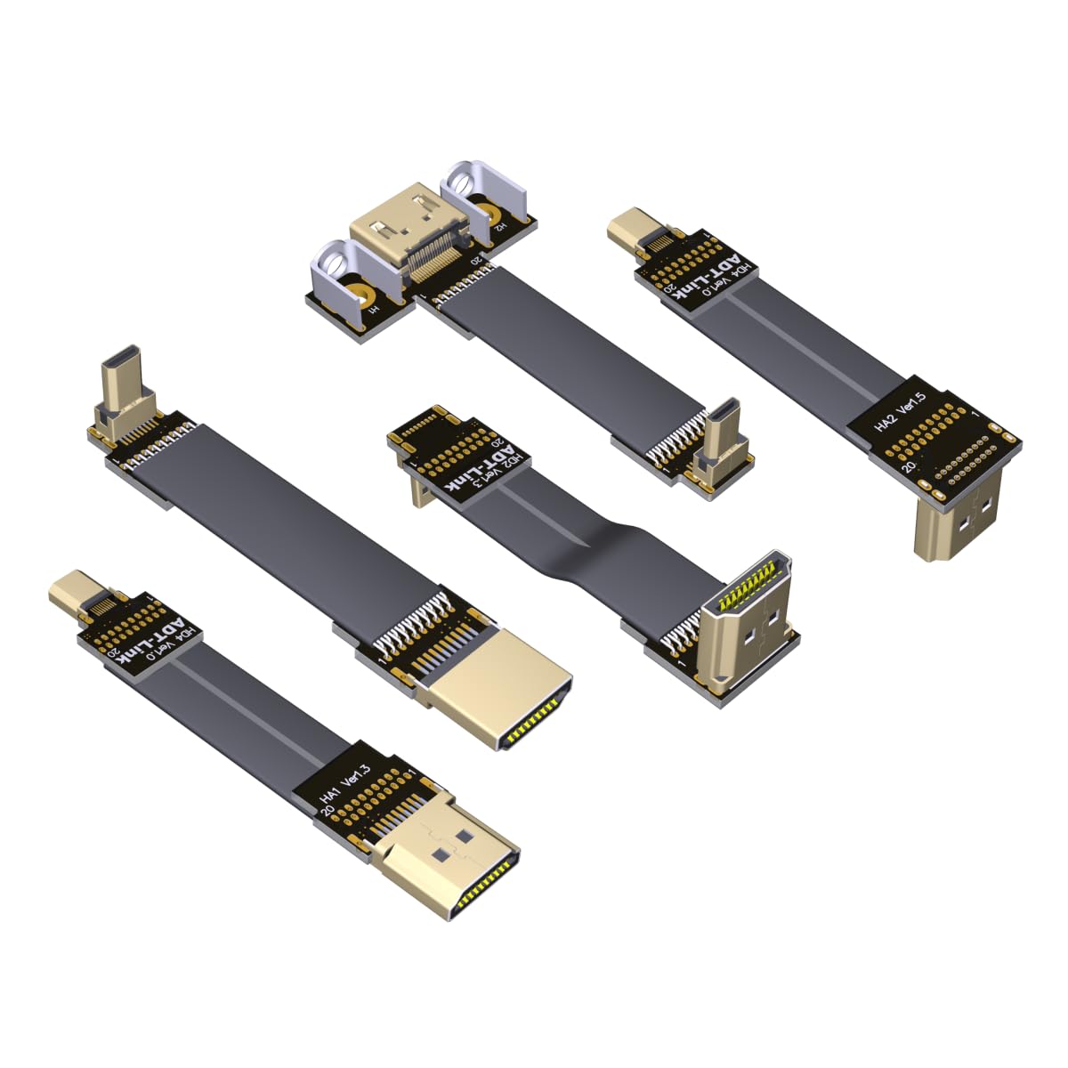 ADTLINK Shielded 2.0 HDMI A Type to Micro HDMI D Type 2K/144hz 4K/60Hz Computer Wire Standard Flat Ribbon Cable (10cm, A2-D2(Male-Male))