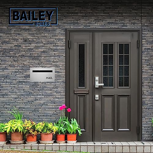 Image of Brick-in Chute Through The Wall Stainless Steel Mailbox - Modern Architectural Locking Design - 8.75 inch H x 15.75 inch W - Enhance Your Home with The Melton from Bailey Boxes