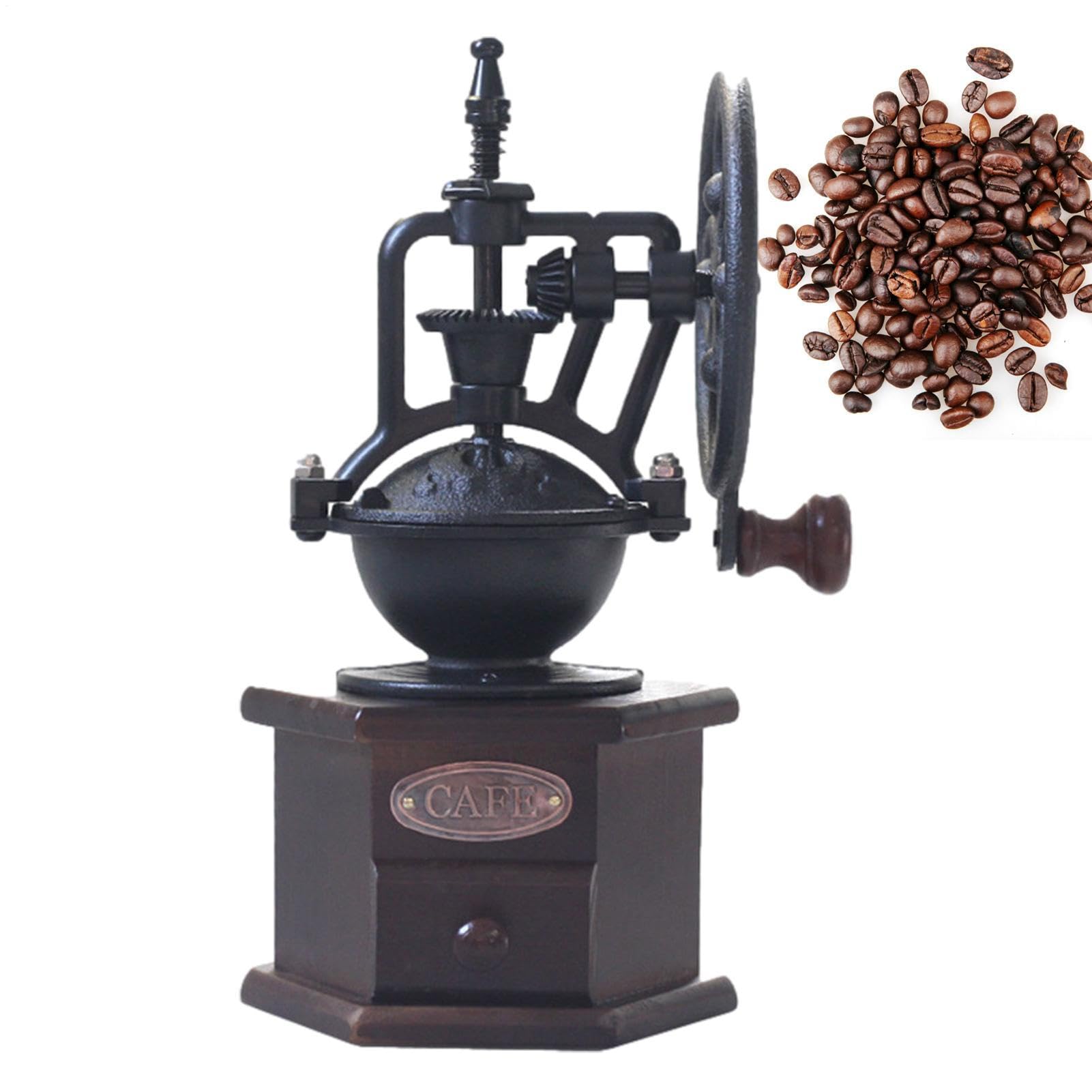 Molinillo de café de madera – Molinillo de mano de 18 cm, molinillo manual de frijoles, estilo antiguo vintage | Molinillos de nueces ajustables poligonales para mejorar el sabor, acidez, café, té