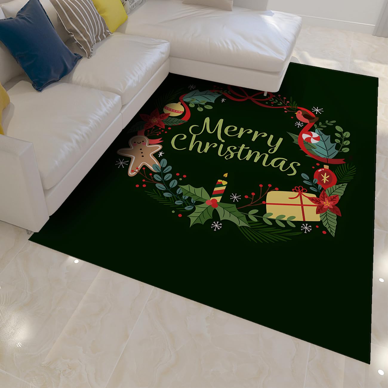 Tapis vert foncé pour le salon décoratifs Noël au pied du sapin