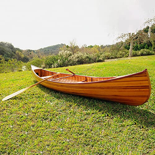 Old Modern Handicrafts 12 ft Wooden Canoe with Ribs Curved Bow - Handcrafted in 500+ Hours - 144L x 28.5W x 21H Inches