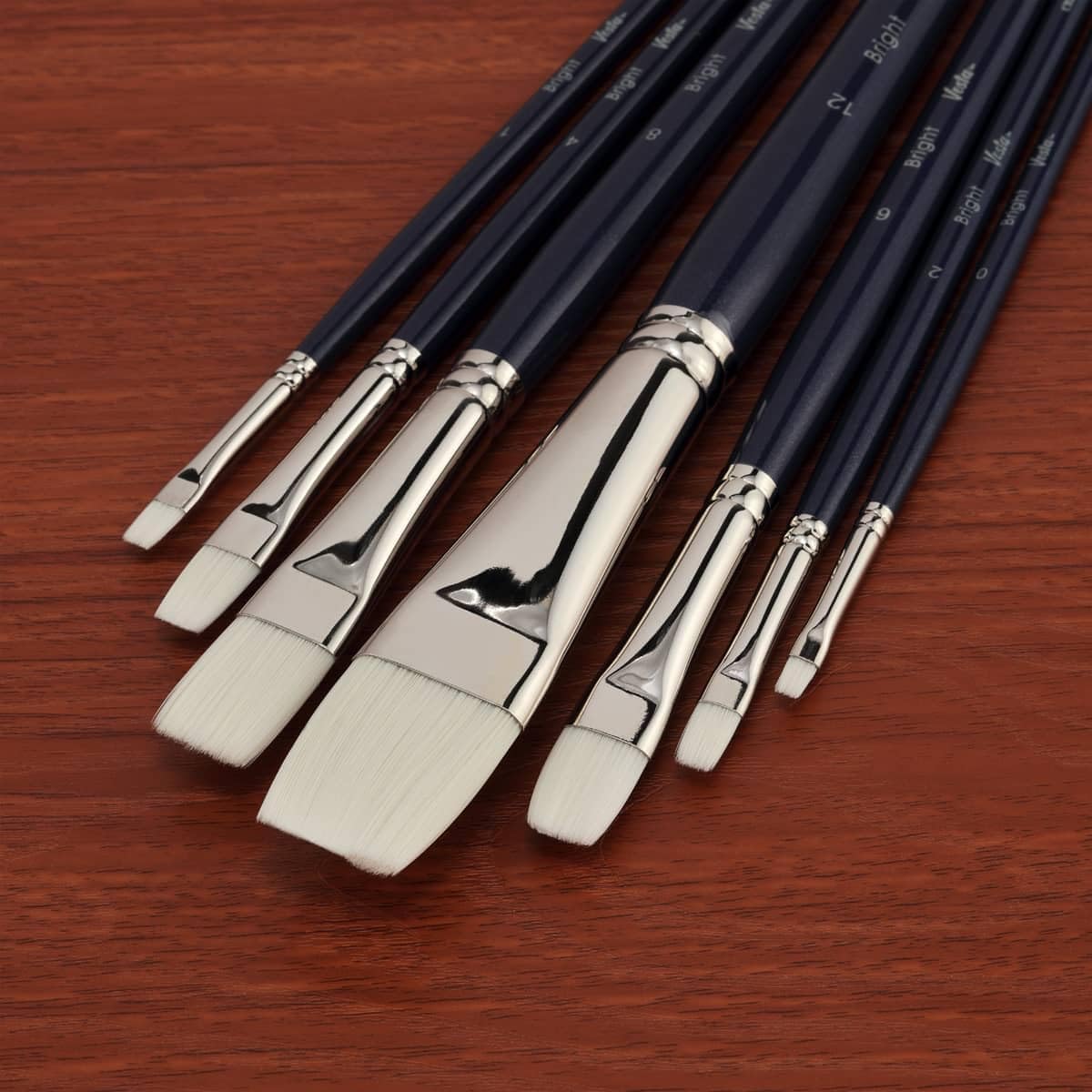 Creative Mark Vesta Synthetic Bristle Artist Paint Brushes for Acrylic Painting - Long Handle Acrylic Paint Brush Set of 7 Mimics Chungking Bristles for Oils and Alkyds - Bright Sizes 0,1,2,4,6,8,12