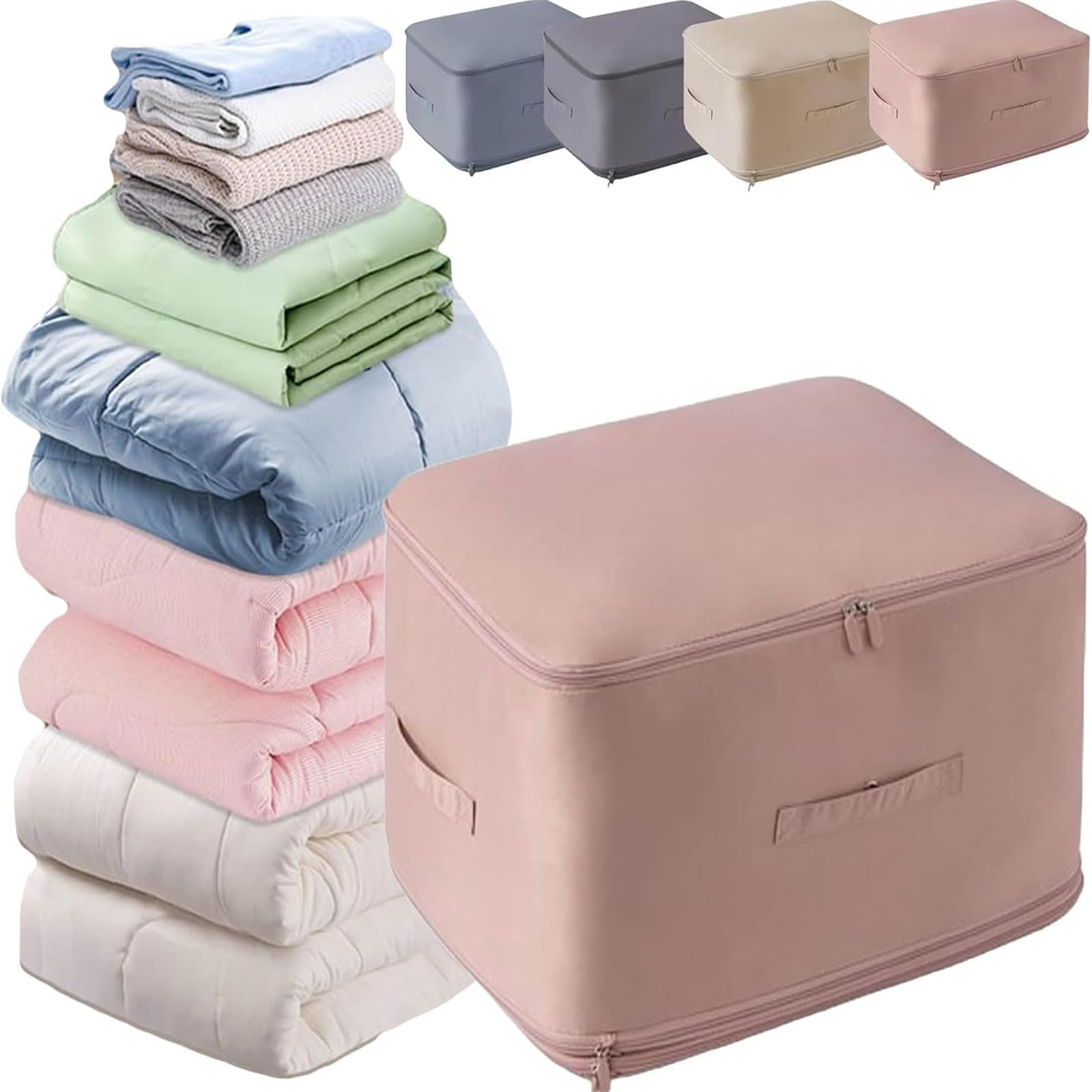 Platzsparender Selbstkompressions-Organizer XL – Aus Nylon, Für Kleidung & Decken, Rosa, 54x42x60 Cm