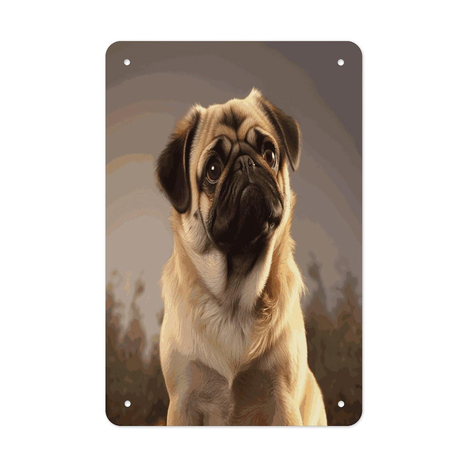 Cute Pug Dog Metal Tin Sign Wall Decor Funny Retro Sign Weatherproof Metal Wall Art for Indoor Or Outdoor Retro Tin Signs for Kitchen Office Home Bar Decor 11.8 X 7.9 Inch