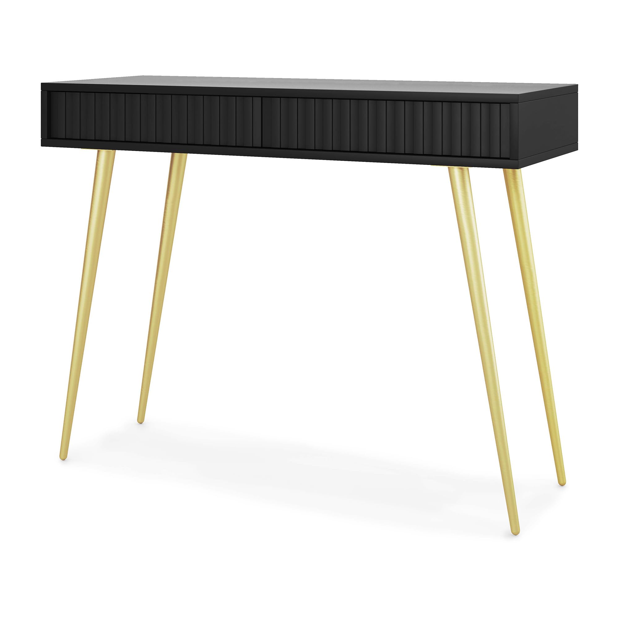 Tocador negro con patas doradas Selsey Bello de 104 cm para dormitorio moderno