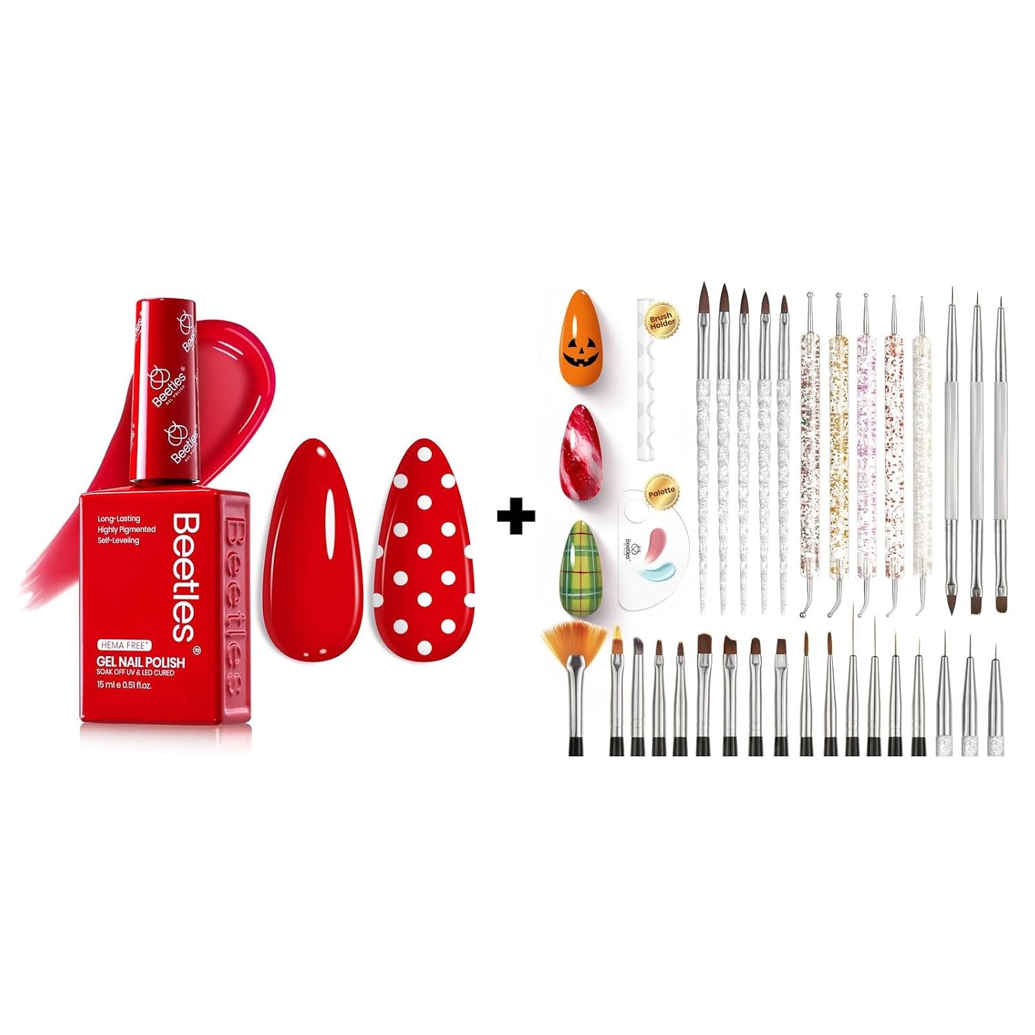Beetles 15ml Red Gel Nail Polish with 31pcs Nail Art Brushes