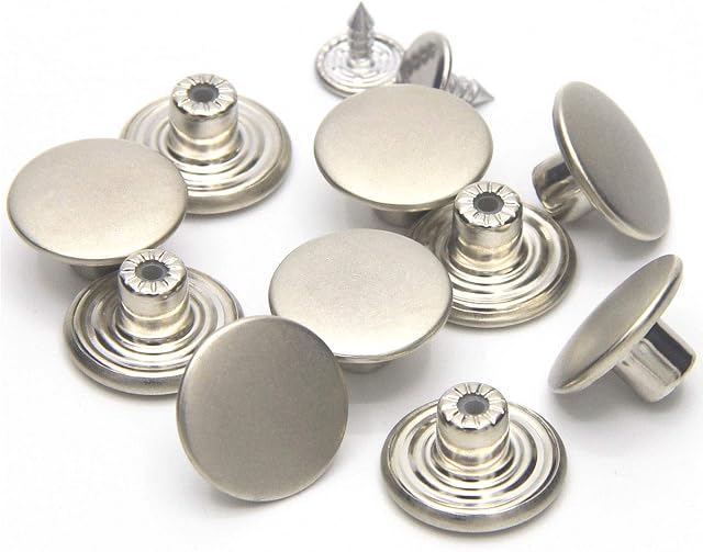 17mm Jeans Buttons No-Sew Metal Tack Buttons Replacement Kit 12 Set, Matte Silver