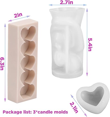 Miniatura 2 de 3 moldes de silicona para velas para el día de San Valentín, molde 3D romántico para amantes de los retratos, molde de corazón 3D y 5 cavidades para